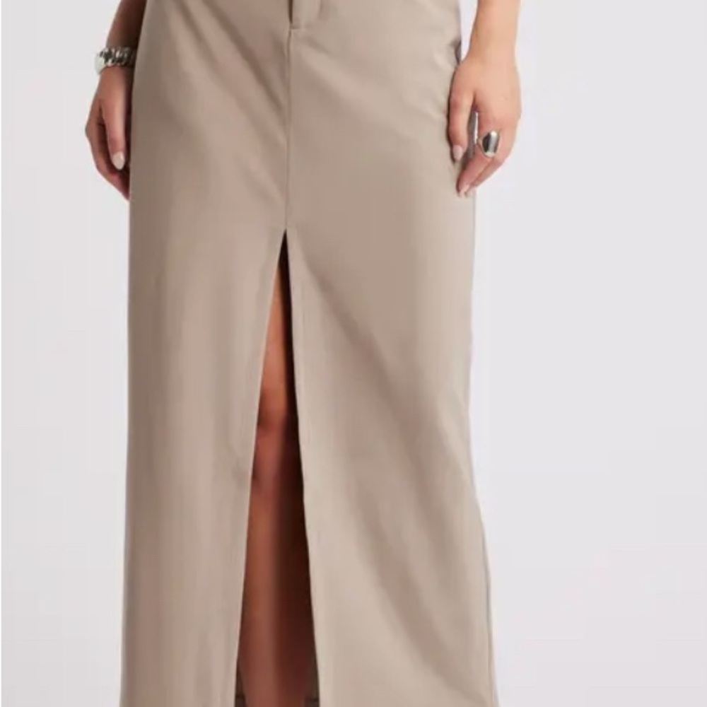 Khaki Maxi Pencil Skirt with Slit